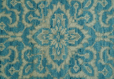 Custom Made Traditional Turkish Design Blue Hand Knotted Wool Area Rug