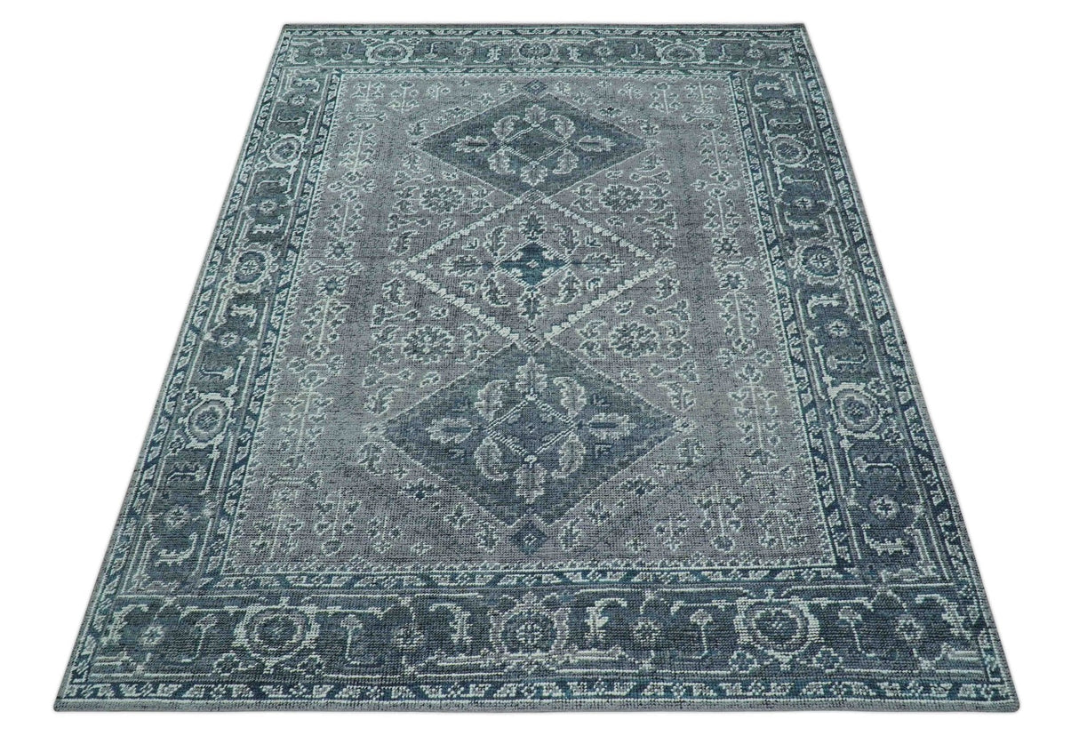 Custom Made Traditional Turkish Design Gray Hand Knotted Wool Area Rug