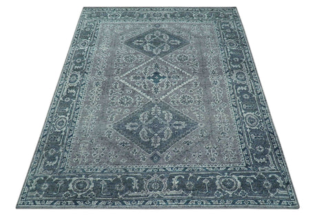 Custom Made Traditional Turkish Design Gray Hand Knotted Wool Area Rug