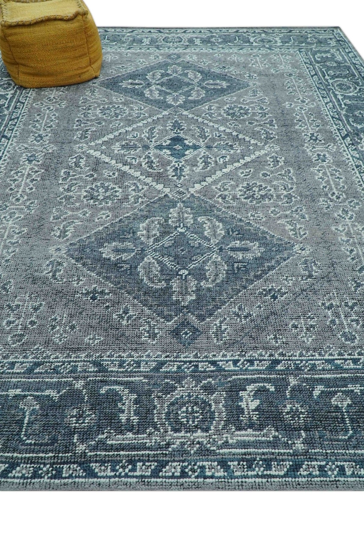 Custom Made Traditional Turkish Design Gray Hand Knotted Wool Area Rug