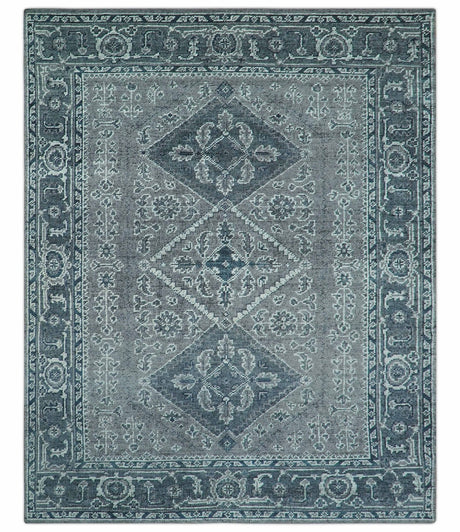 Custom Made Traditional Turkish Design Gray Hand Knotted Wool Area Rug