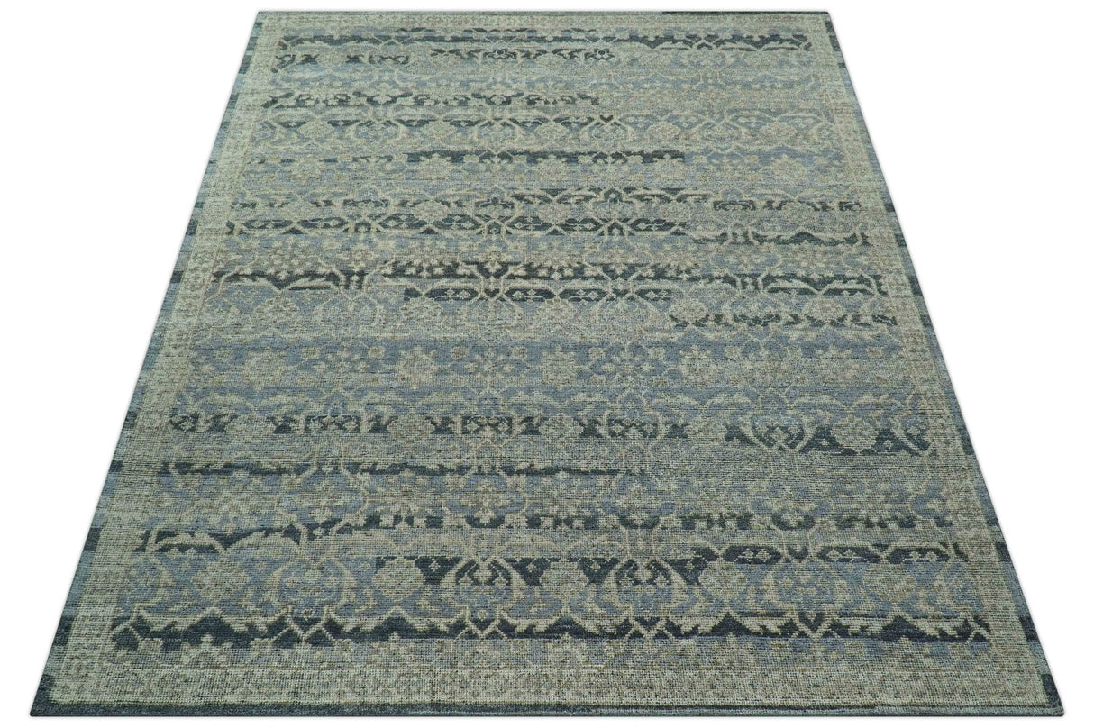 Custom Made Traditional Turkish Gray And Charcoal Hand Knotted Wool Rug