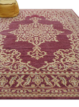 Custom Made Traditional Turkish Maroon And Beige Hand Knotted Wool Rug
