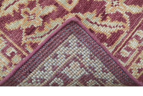 Custom Made Traditional Turkish Maroon And Beige Hand Knotted Wool Rug
