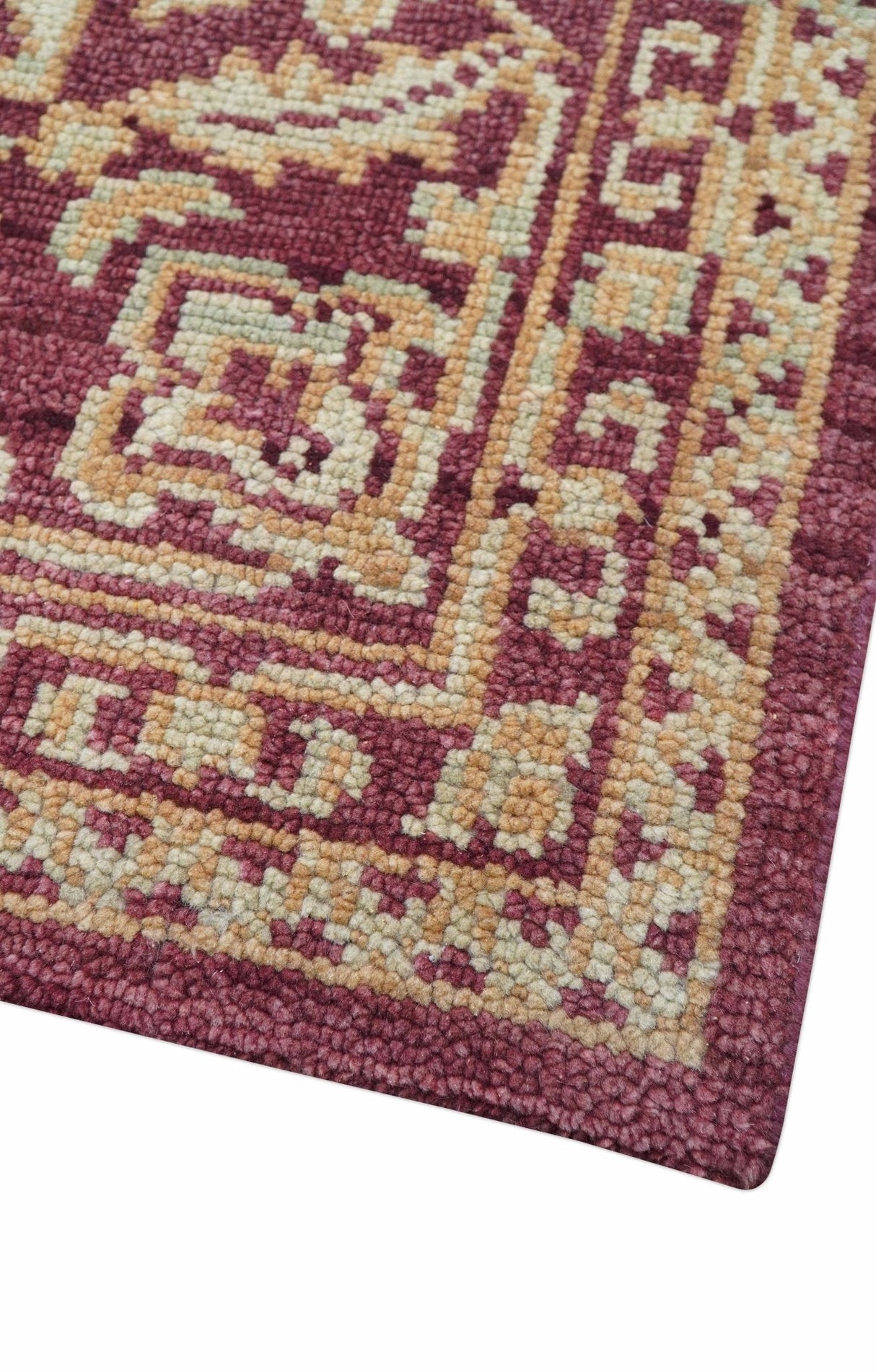 Custom Made Traditional Turkish Maroon And Beige Hand Knotted Wool Rug