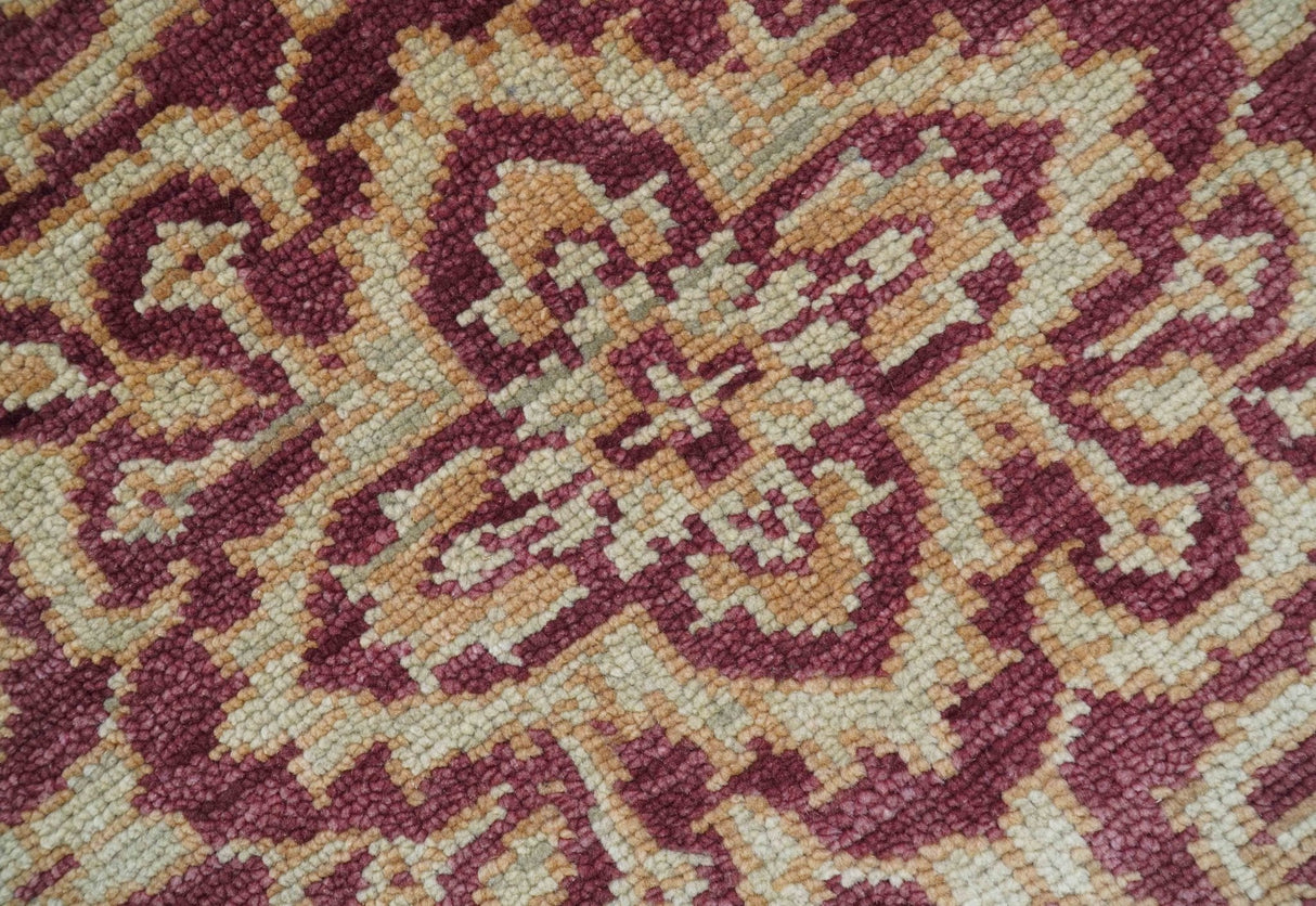 Custom Made Traditional Turkish Maroon And Beige Hand Knotted Wool Rug