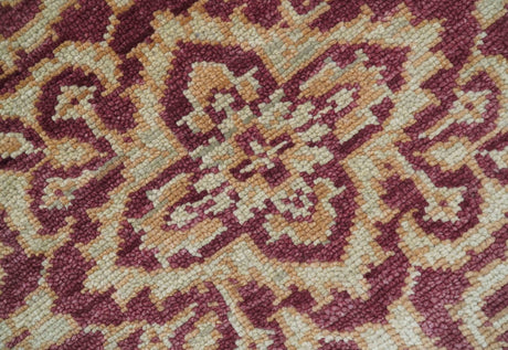 Custom Made Traditional Turkish Maroon And Beige Hand Knotted Wool Rug