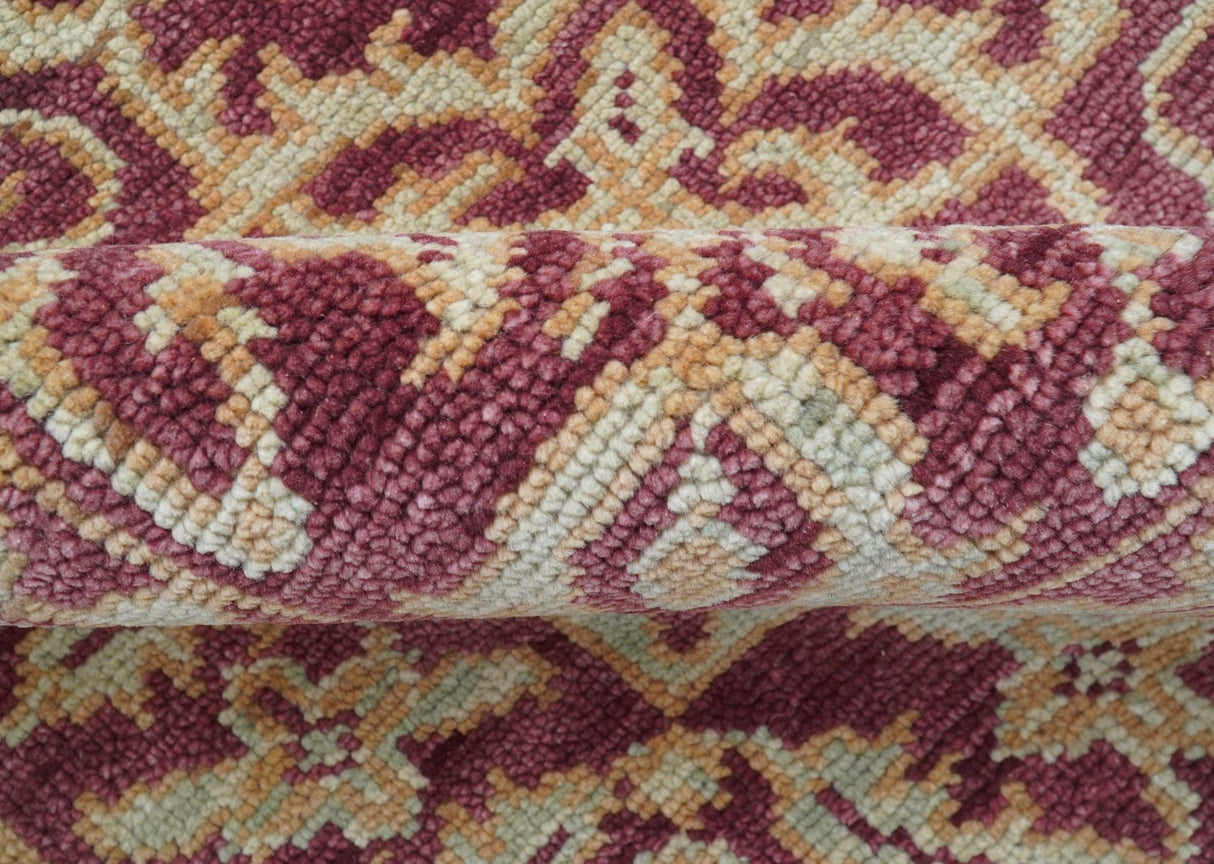 Custom Made Traditional Turkish Maroon And Beige Hand Knotted Wool Rug