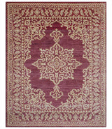 Custom Made Traditional Turkish Maroon And Beige Hand Knotted Wool Rug