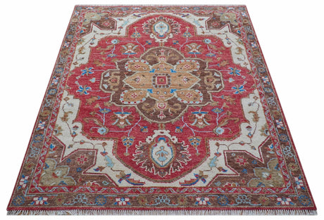 Custom Made Traditional Turkish Red And Brown Hand Knotted Wool Rug