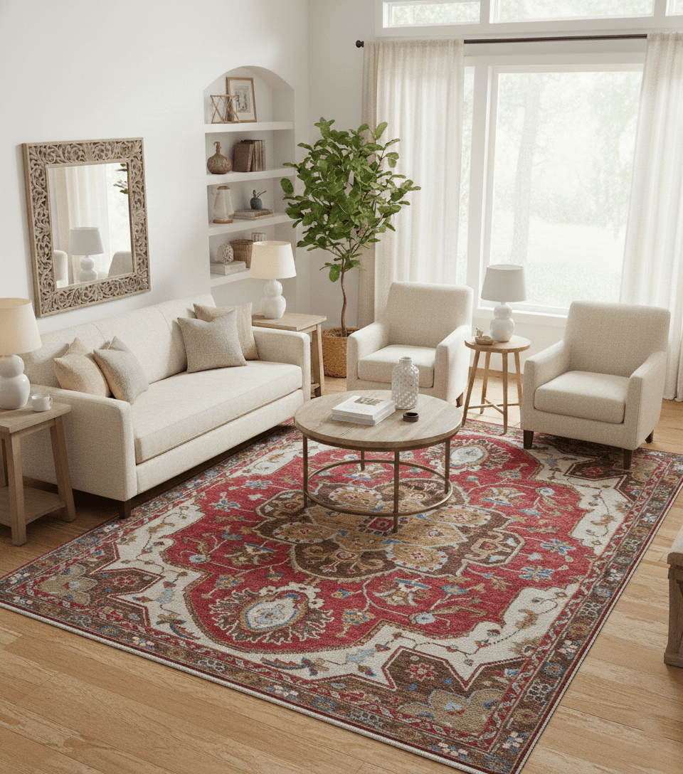 Custom Made Traditional Turkish Red And Brown Hand Knotted Wool Rug