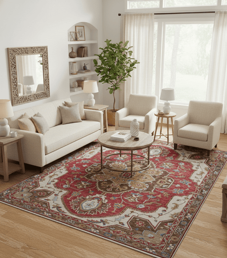 Custom Made Traditional Turkish Red And Brown Hand Knotted Wool Rug