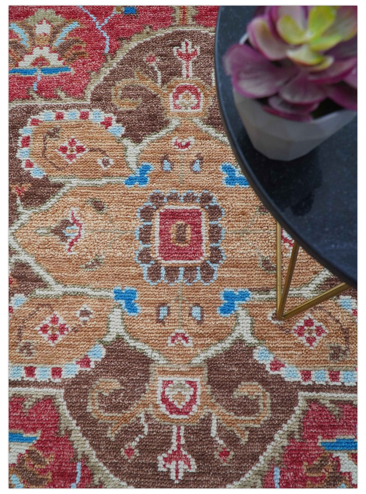Custom Made Traditional Turkish Red And Brown Hand Knotted Wool Rug