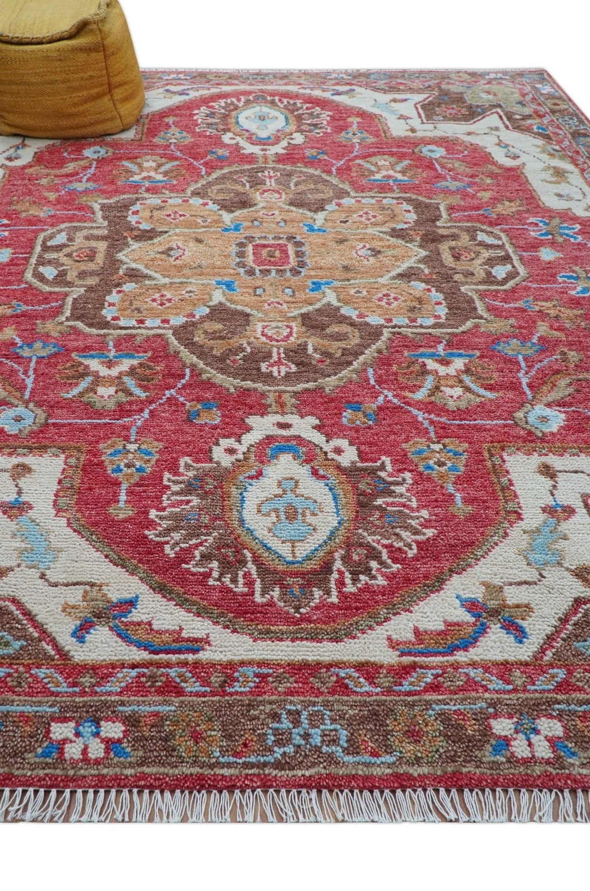Custom Made Traditional Turkish Red And Brown Hand Knotted Wool Rug