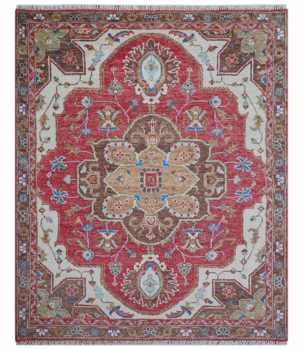 Custom Made Traditional Turkish Red And Brown Hand Knotted Wool Rug