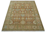 Custom Made Traditional Turkish Rust And Peach Hand Knotted Wool Area Rug