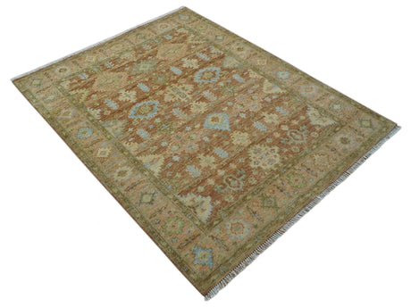 Custom Made Traditional Turkish Rust And Peach Hand Knotted Wool Area Rug
