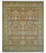 Custom Made Traditional Turkish Rust And Peach Hand Knotted Wool Area Rug