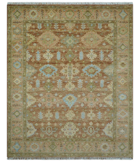 Custom Made Traditional Turkish Rust And Peach Hand Knotted Wool Area Rug