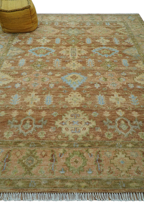 Custom Made Traditional Turkish Rust And Peach Hand Knotted Wool Area Rug
