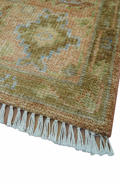 Custom Made Traditional Turkish Rust And Peach Hand Knotted Wool Area Rug