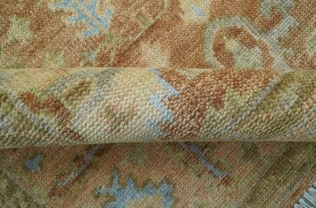 Custom Made Traditional Turkish Rust And Peach Hand Knotted Wool Area Rug