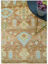 Custom Made Traditional Turkish Rust And Peach Hand Knotted Wool Area Rug