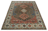 Custom made Traditional Vintage Style Green, Rust and Ivory Turkish design wool Area Rug