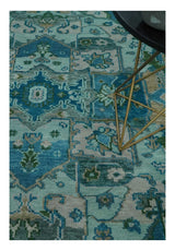 Custom Made Transitional Aqua and Ivory Hand Knotted Antique Style Traditional Wool Rug