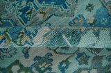 Custom Made Transitional Aqua and Ivory Hand Knotted Antique Style Traditional Wool Rug