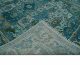 Custom Made Transitional Aqua and Ivory Hand Knotted Antique Style Traditional Wool Rug