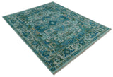 Custom Made Transitional Aqua and Ivory Hand Knotted Antique Style Traditional Wool Rug