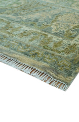 Custom Made Transitional Beige, Green and Blue Hand Knotted wool area rug