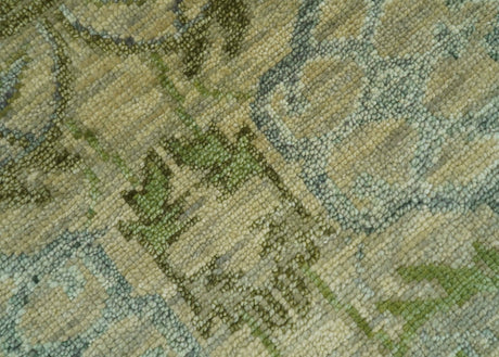Custom Made Transitional Beige, Green and Blue Hand Knotted wool area rug