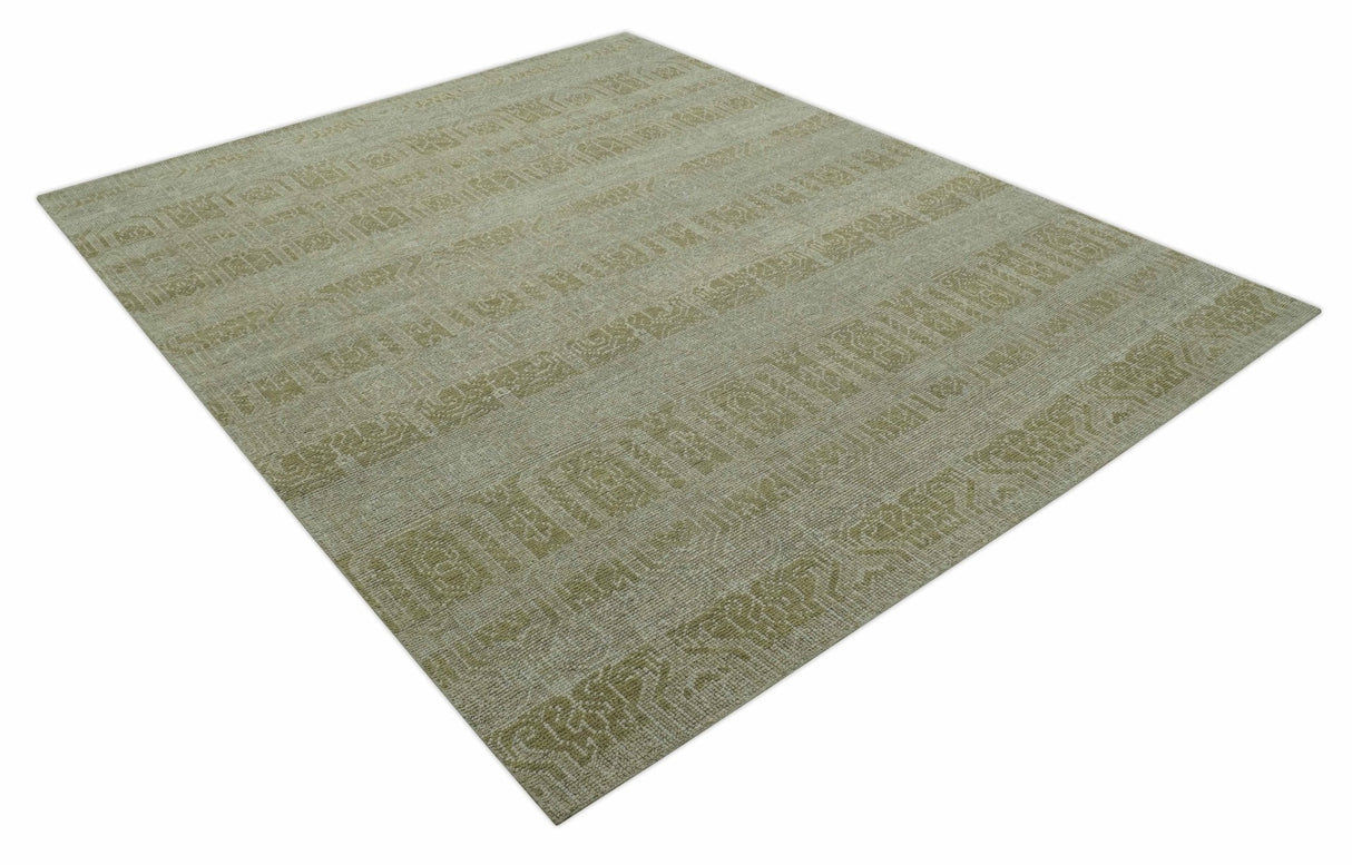 Custom Made Transitional Design Beige Hand Knotted Wool Area Rug