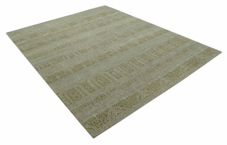 Custom Made Transitional Design Beige Hand Knotted Wool Area Rug