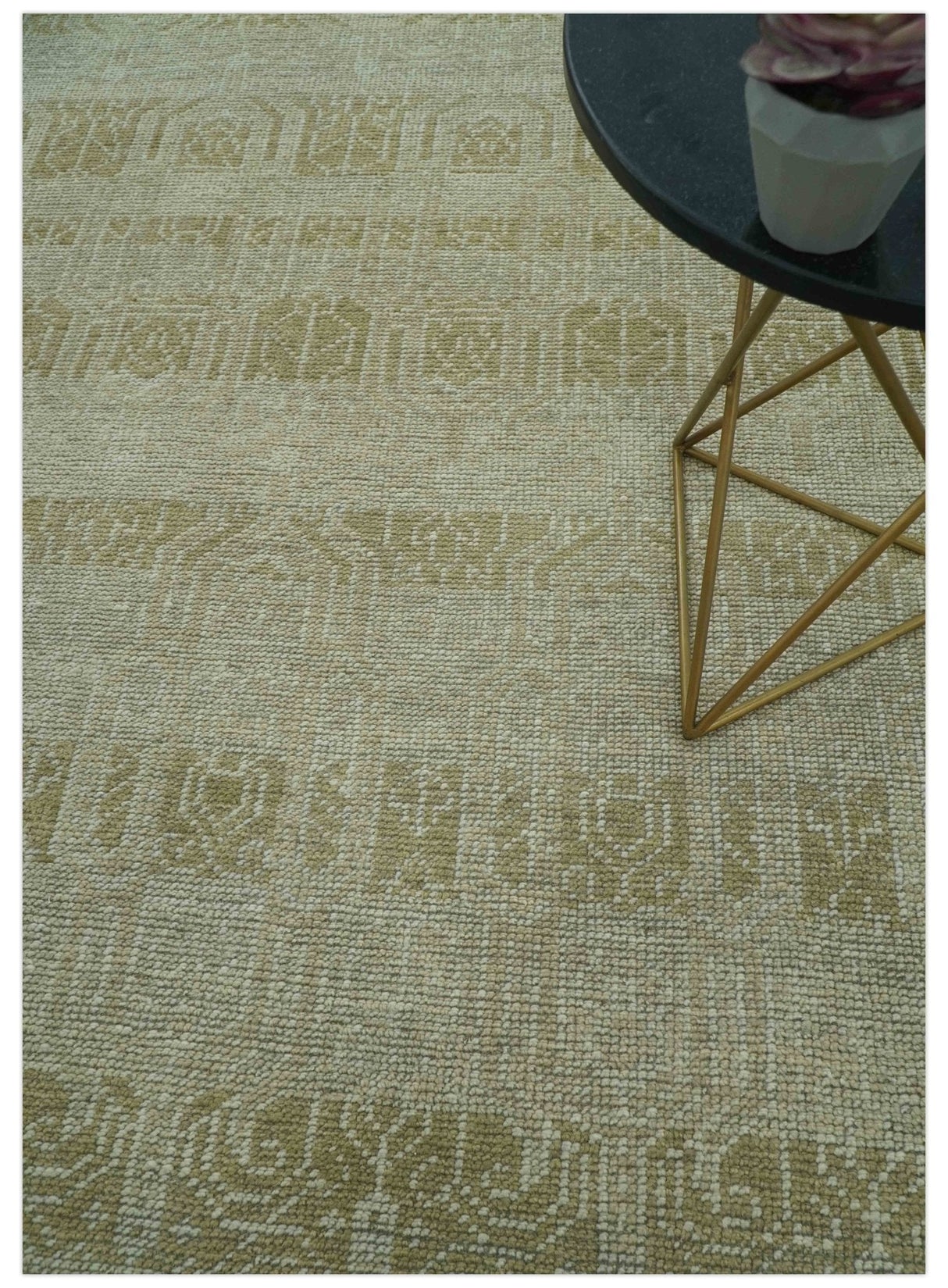 Custom Made Transitional Design Beige Hand Knotted Wool Area Rug