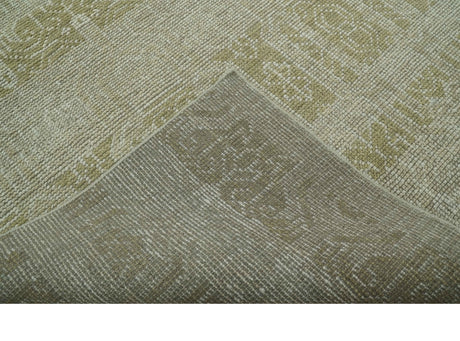 Custom Made Transitional Design Beige Hand Knotted Wool Area Rug