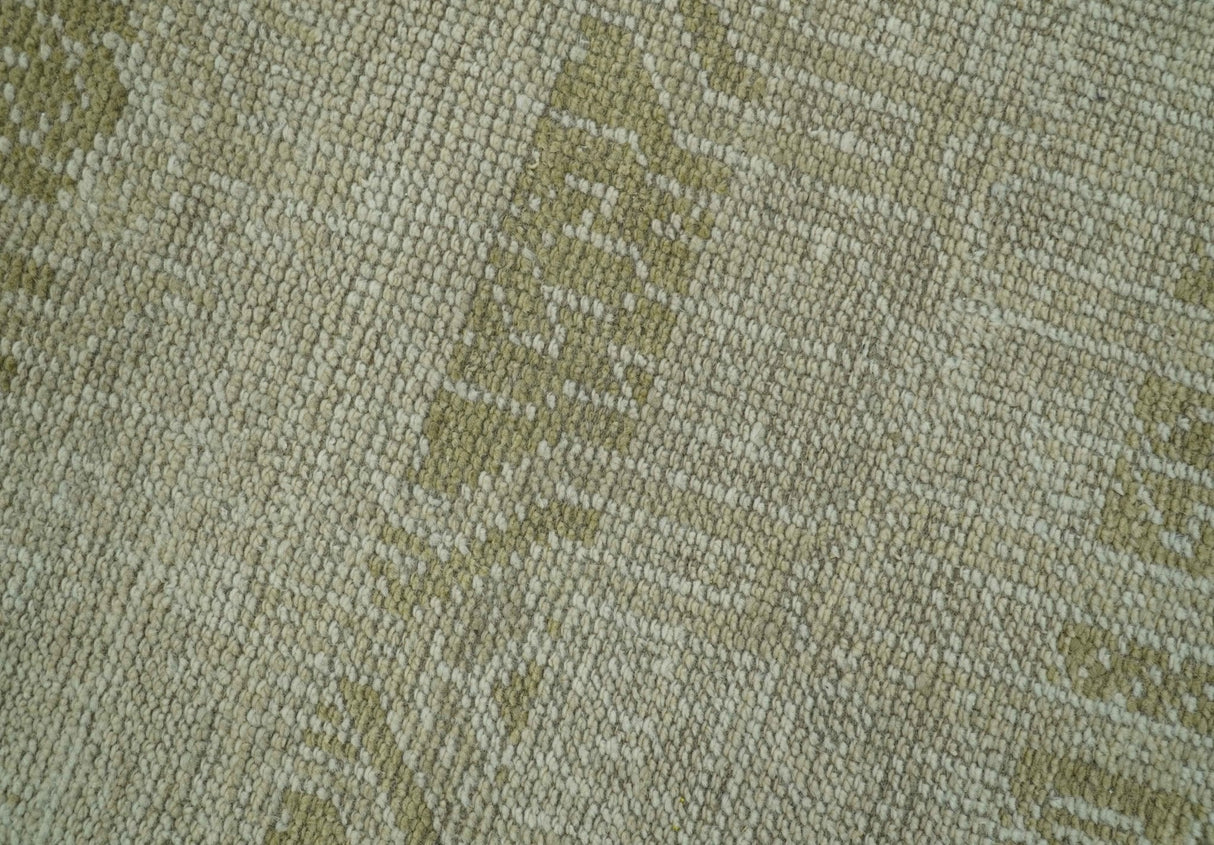 Custom Made Transitional Design Beige Hand Knotted Wool Area Rug