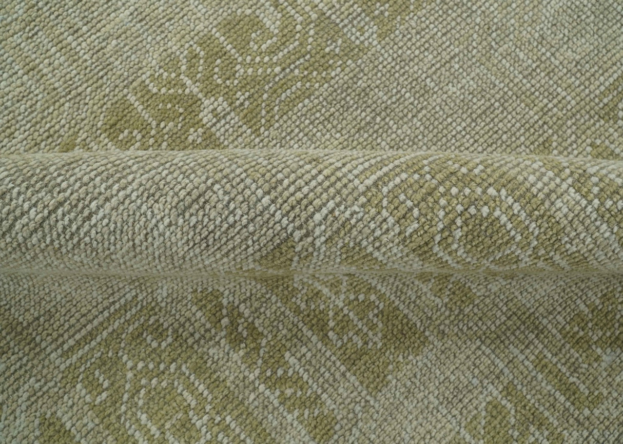 Custom Made Transitional Design Beige Hand Knotted Wool Area Rug