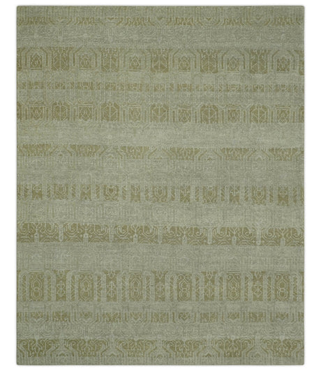 Custom Made Transitional Design Beige Hand Knotted Wool Area Rug