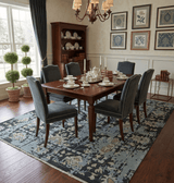 Custom Made Transitional Light Blue, Ivory, Beige and Charcoal Hand knotted wool Rug