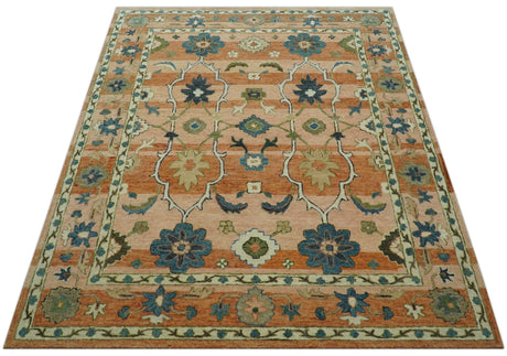 Custom Made Transitional Peach and Blue Hand Tufted Wool Area Rug