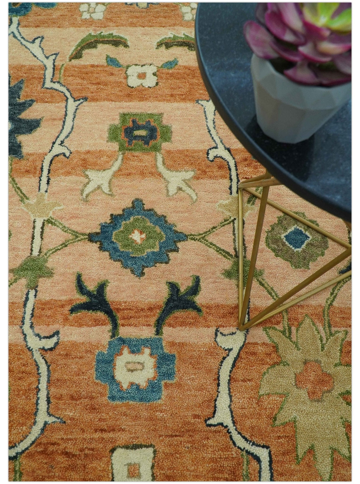Custom Made Transitional Peach and Blue Hand Tufted Wool Area Rug