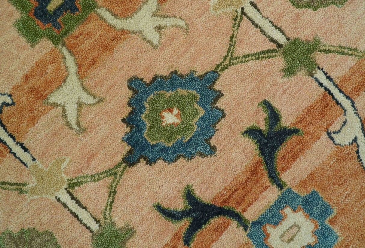 Custom Made Transitional Peach and Blue Hand Tufted Wool Area Rug