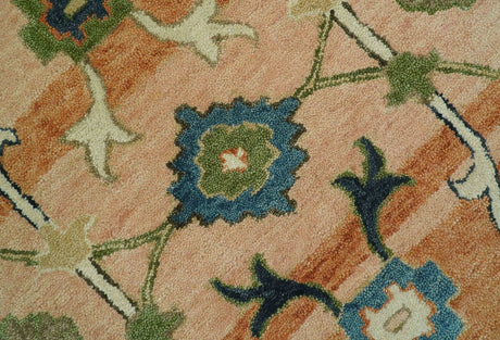 Custom Made Transitional Peach and Blue Hand Tufted Wool Area Rug