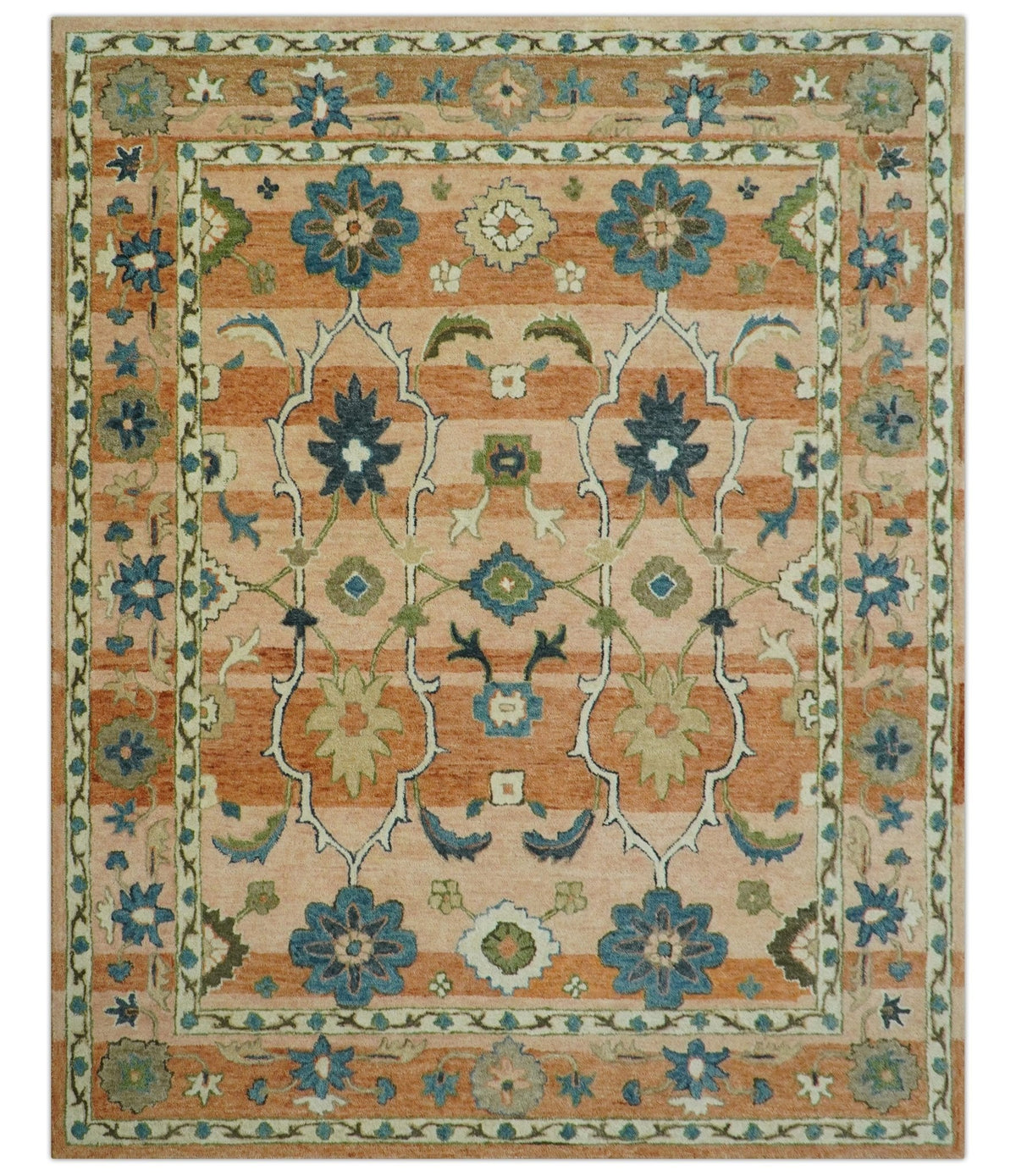 Custom Made Transitional Peach and Blue Hand Tufted Wool Area Rug