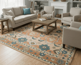 Custom Made Transitional Peach and Blue Hand Tufted Wool Area Rug