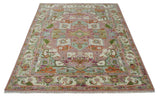 Custom Made Transitional Pink, Green and Ivory Turkish Design wool Area Rug