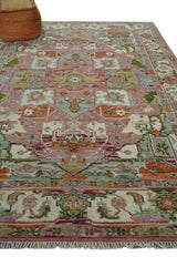 Custom Made Transitional Pink, Green and Ivory Turkish Design wool Area Rug
